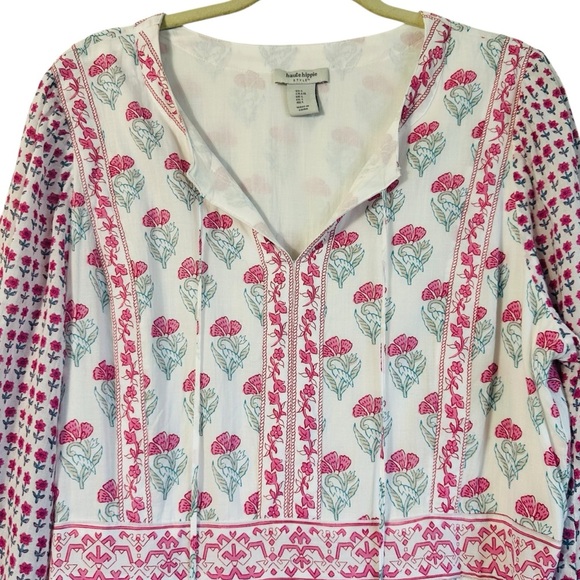 HAUTE HIPPIE COTTON FLORAL BOHO TIE FRONT MINI DRESS SIZE LARGE - Picture 5 of 12